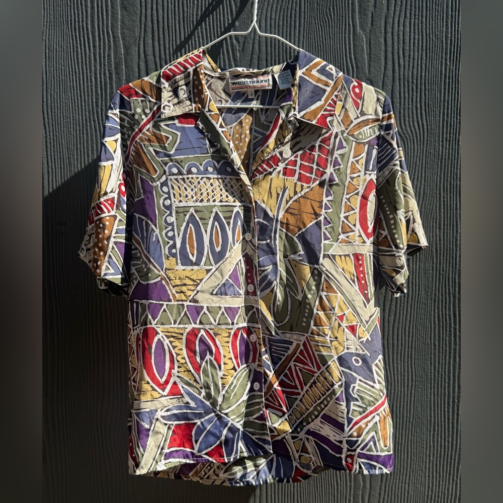 90s Westbound Petites Geometric Tropical Button Down Shirt Size 4P